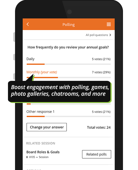 Audience polling results on event app demo