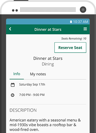 Mobile event app seat limit dinner reservation feature