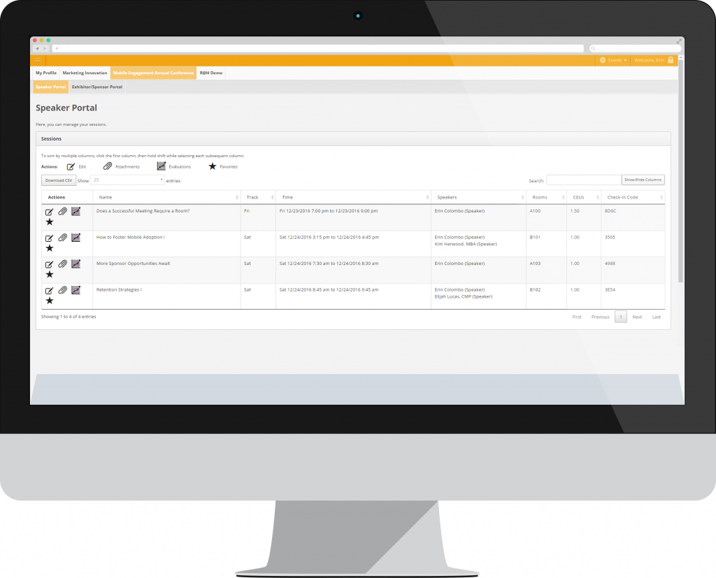 Exhibitor, sponsor, and speaker CMS user portal from Results at Hand on iMac