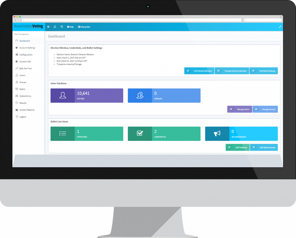 Association Voting Voting Manager dashboard on iMac